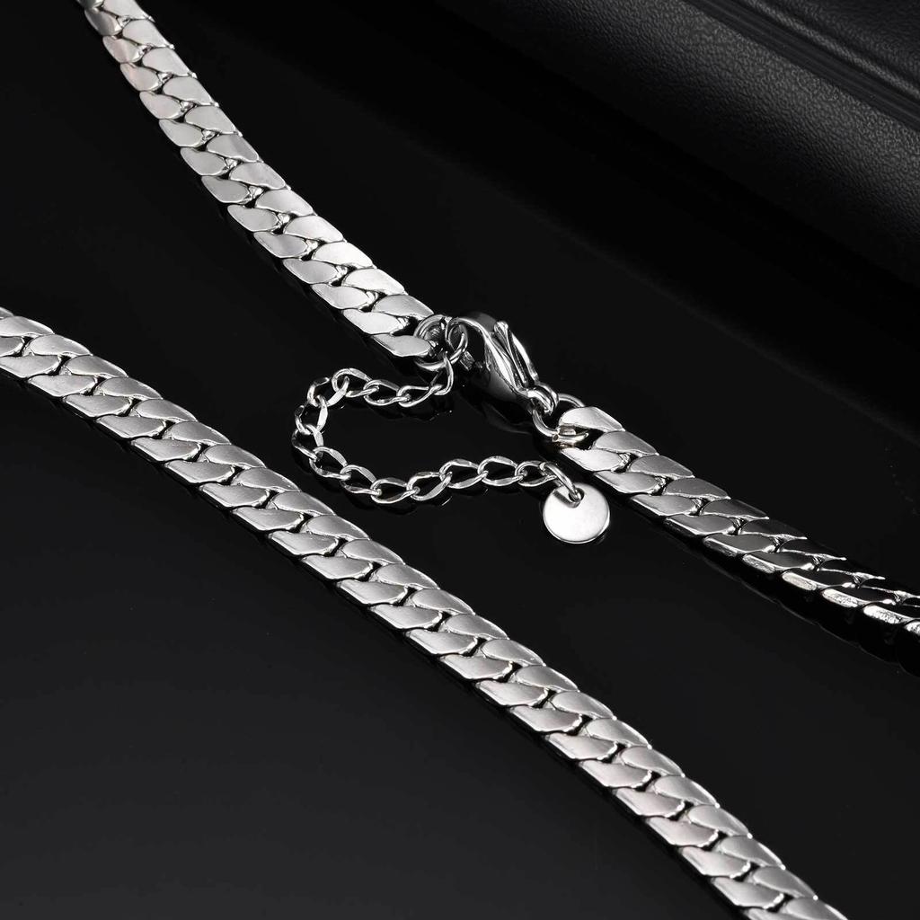 Flache Cubanische Kette Halskette für Männer Jungen, Wasserdichte Edelstahl Glieder Halsbänder, Klassische Männliche Accessoires Schmuck Geschenke