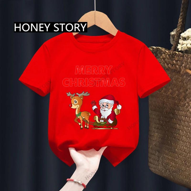 Christmas Kid T Shirt Fashion Merry Christmas Letter-printed Children's T-shirt Short-sleeved Tops for Children Clothes Tee