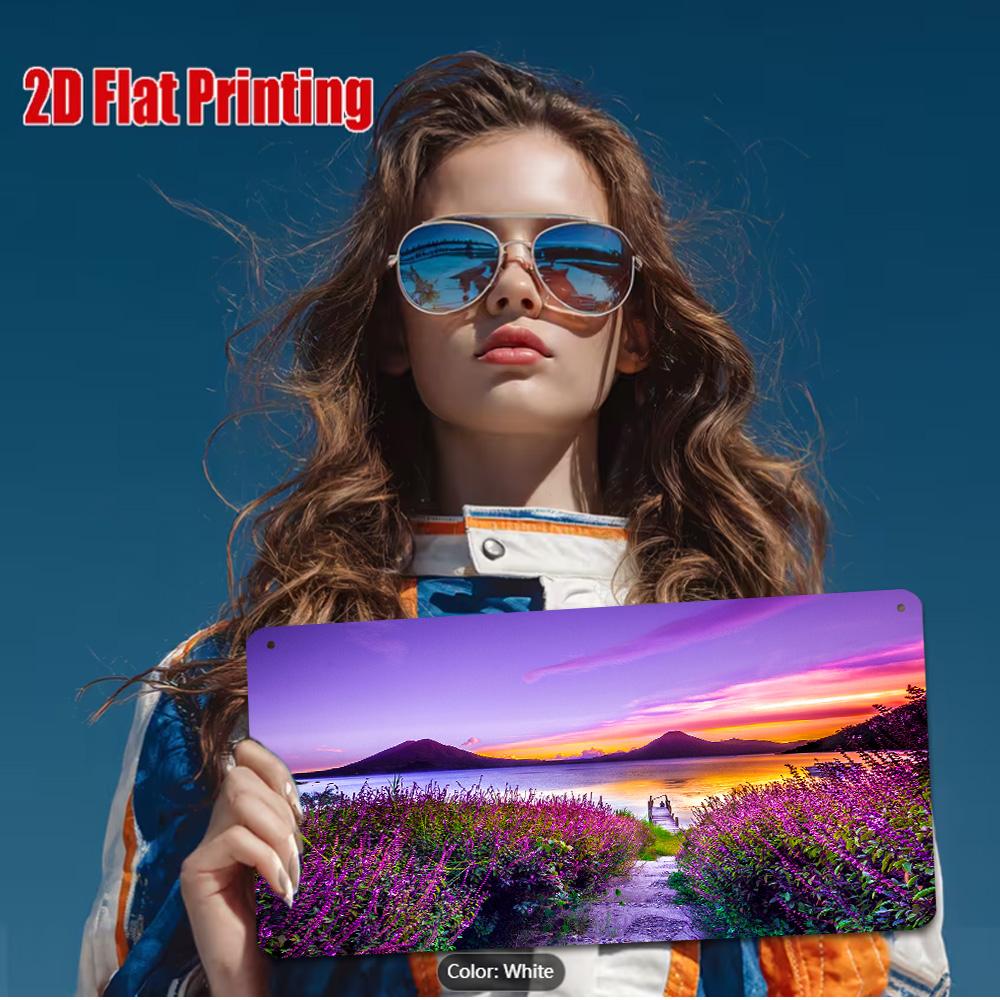 HD Metal Tin Sign Purple Sunset Lake Rocky Shore Nature Scenery Wall Decor
