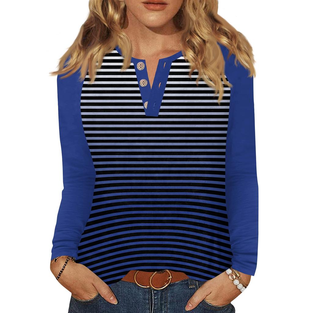 Women's T Shirt Print Button Long Sleeve Daily Weekend Fashion Basic V- Neck Regular Top