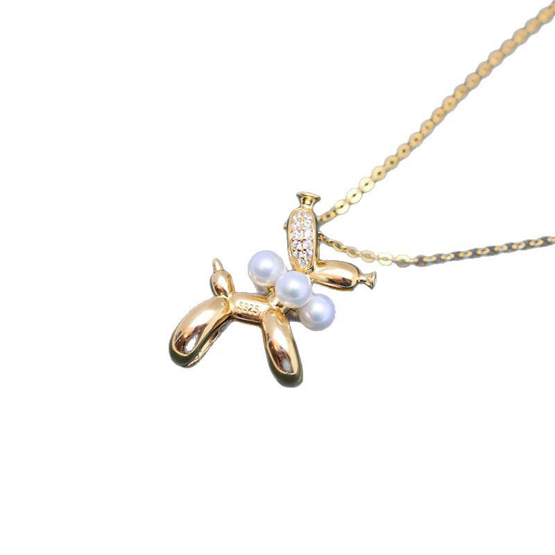4-5mm Freshwater Pearl Pendant Necklace, S925 Silver, Balloon Puppy Design, Clavicle Chain