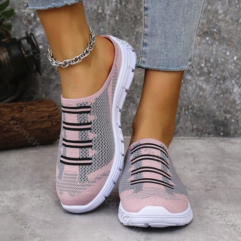 Fashion Comemore Lightweight Round Toe Slippers for Women Mules Flats Soft House Slippers Female Slides Flat Black Casual Mesh Shoes