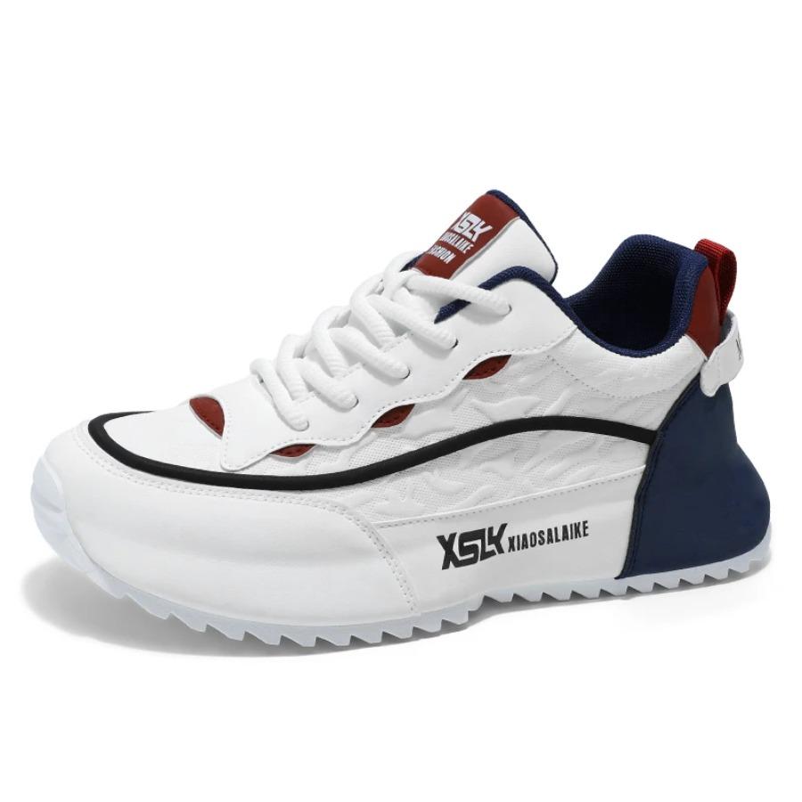 

новые мужские повседневные спортивные туфли толстая подошва через кожаный лифчик высокое качество нескользящие мокасины большого размера мужские туфли для ходьбы 44 белый