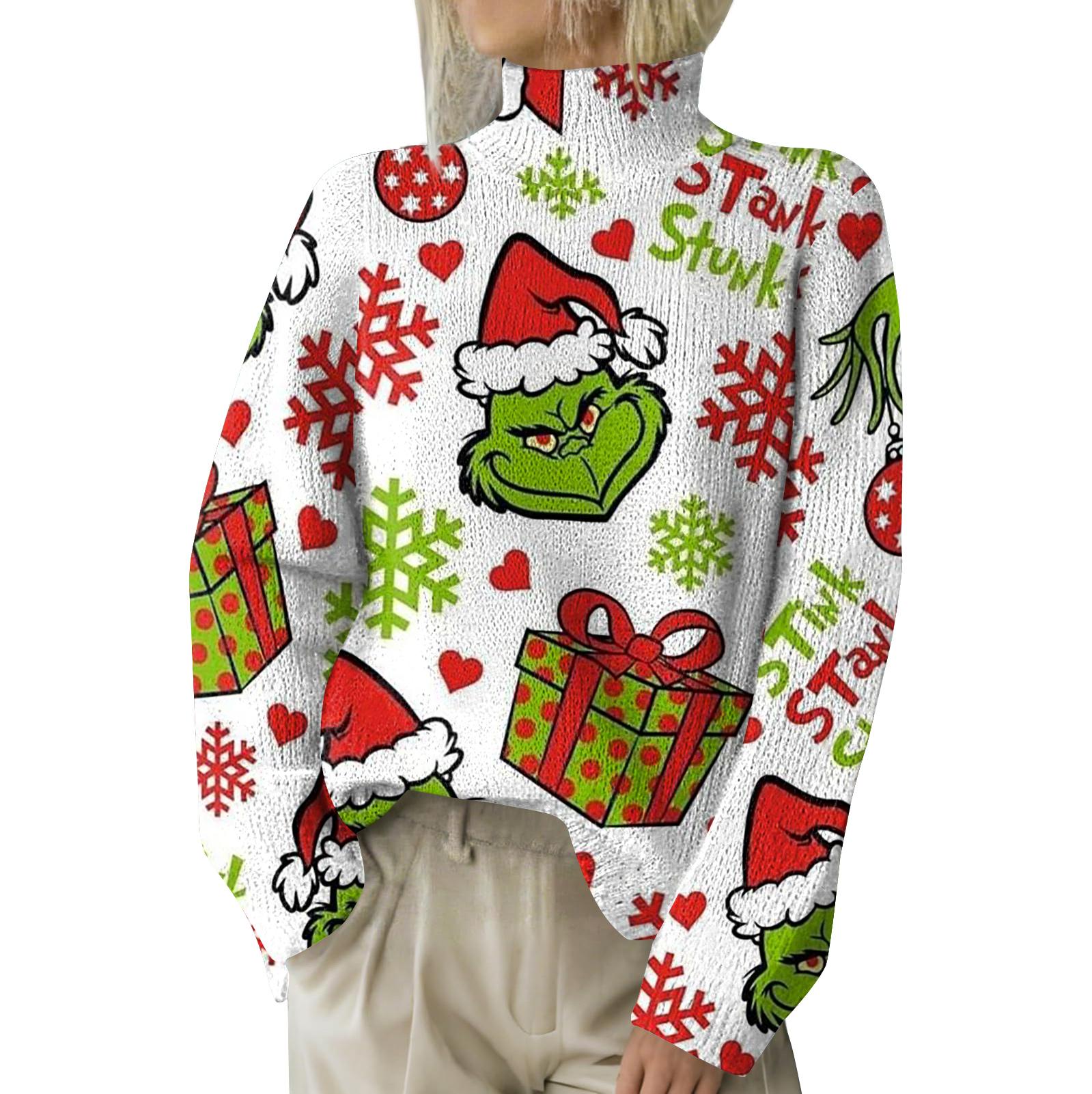

Рождественские толстовки для женщин Вязаный свитер Милая рубашка Осенняя водолазка Пуловер Топы XL