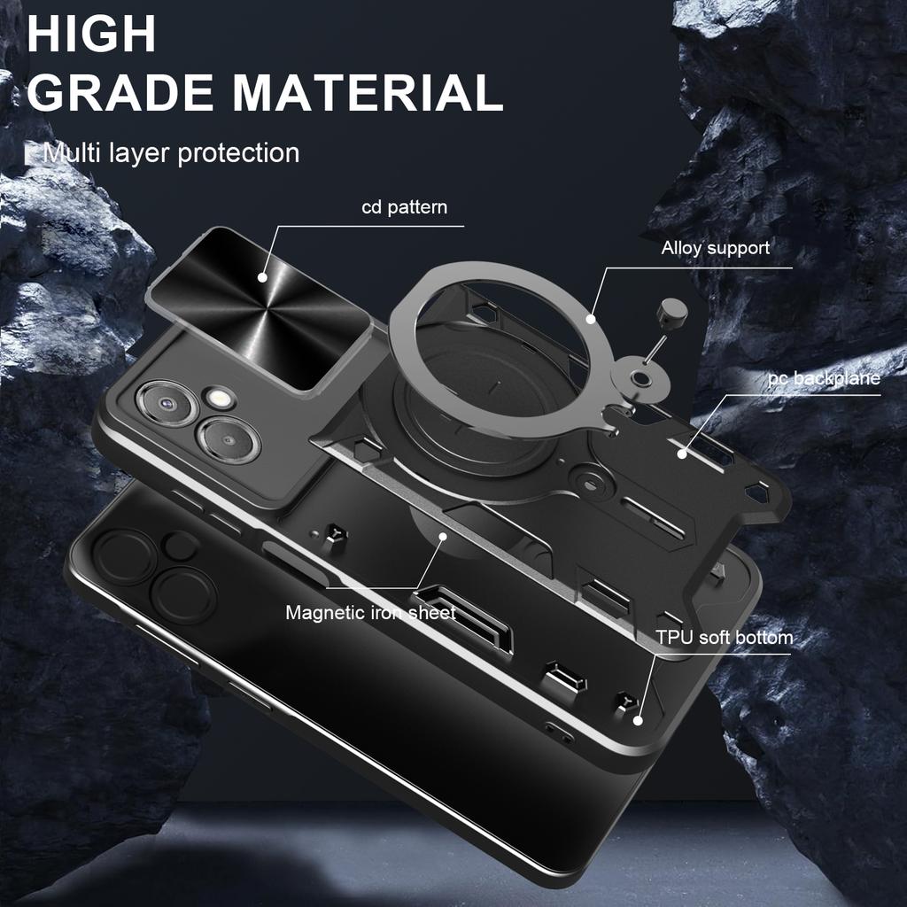 For Samsung Galaxy A06 5G Case TPU + PC Phone Cover with Kickstand , Slide Lens Window