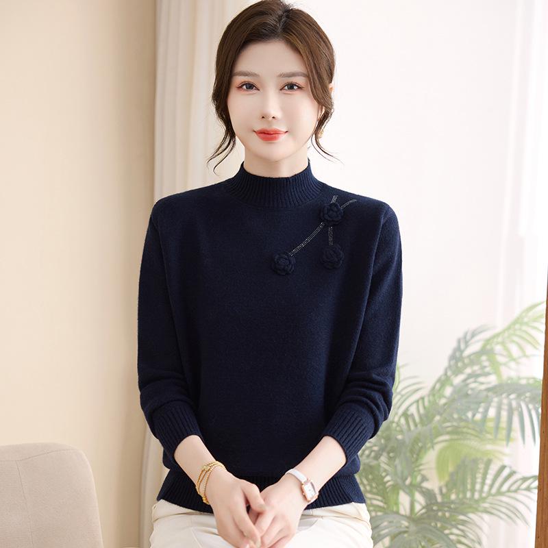 Mom's Winter Cozy Knit Half-High Collar Sweater for Middle-Aged & Elderly Women - Stylish & Warm Base Layer