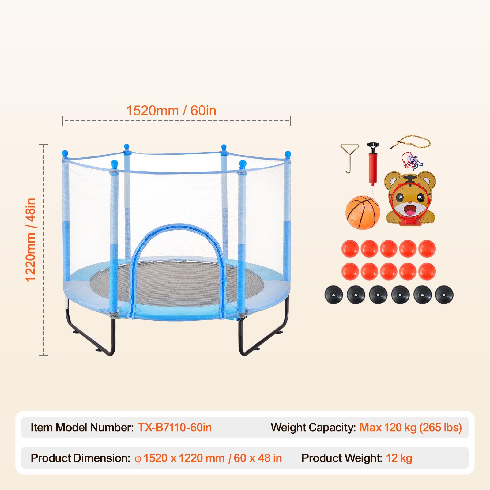 

SucceBuy 60 Kids Trampoline 5FT Indoor Outdoor Trampoline with Safety Enclosure Net Basketball Hoop Gifts for 3+ Years Children синий