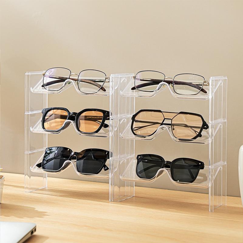 2 Pack Glasses Storage Rack Desktop Counter Sunglasses Display Stand Stacked Glasses Stand Storage Rack A