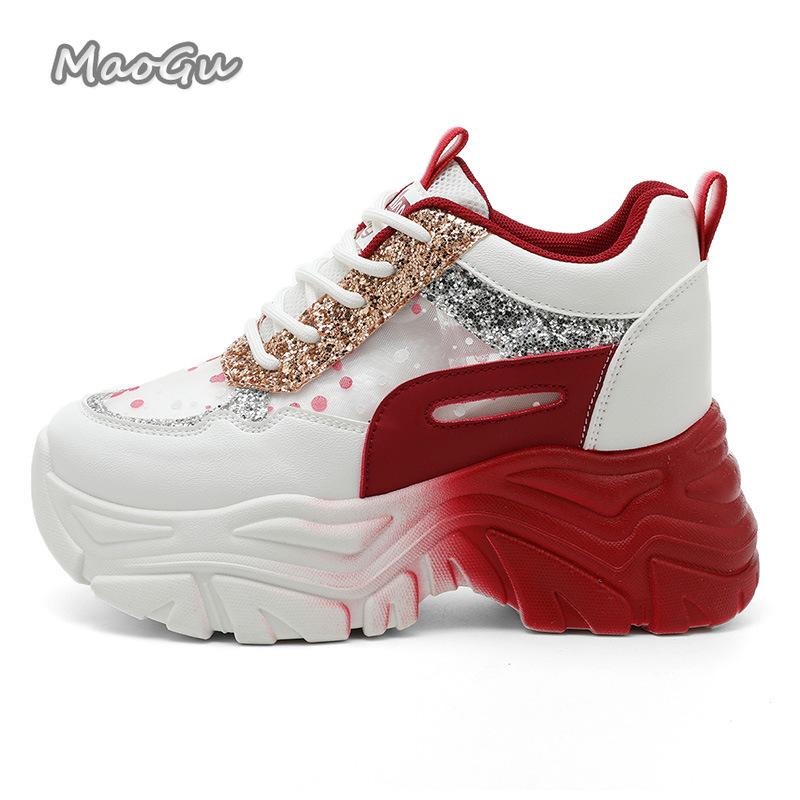 Fashion Shoes for Women Platform Sneakers Summer Women Casual Breathable Mesh Sequin Sneakers Wedges Sports Lace-up Non-slip Shoes