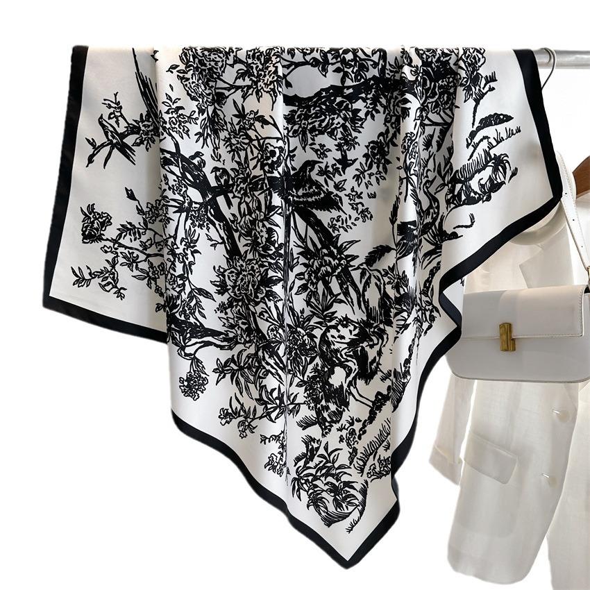 Literarischer Stil Tuschemalerei Seidenschal 90 cm Twill-Schal Nationalstil Eleganter und großzügiger Schal Sonnenschutzschal Kopftuch Damen