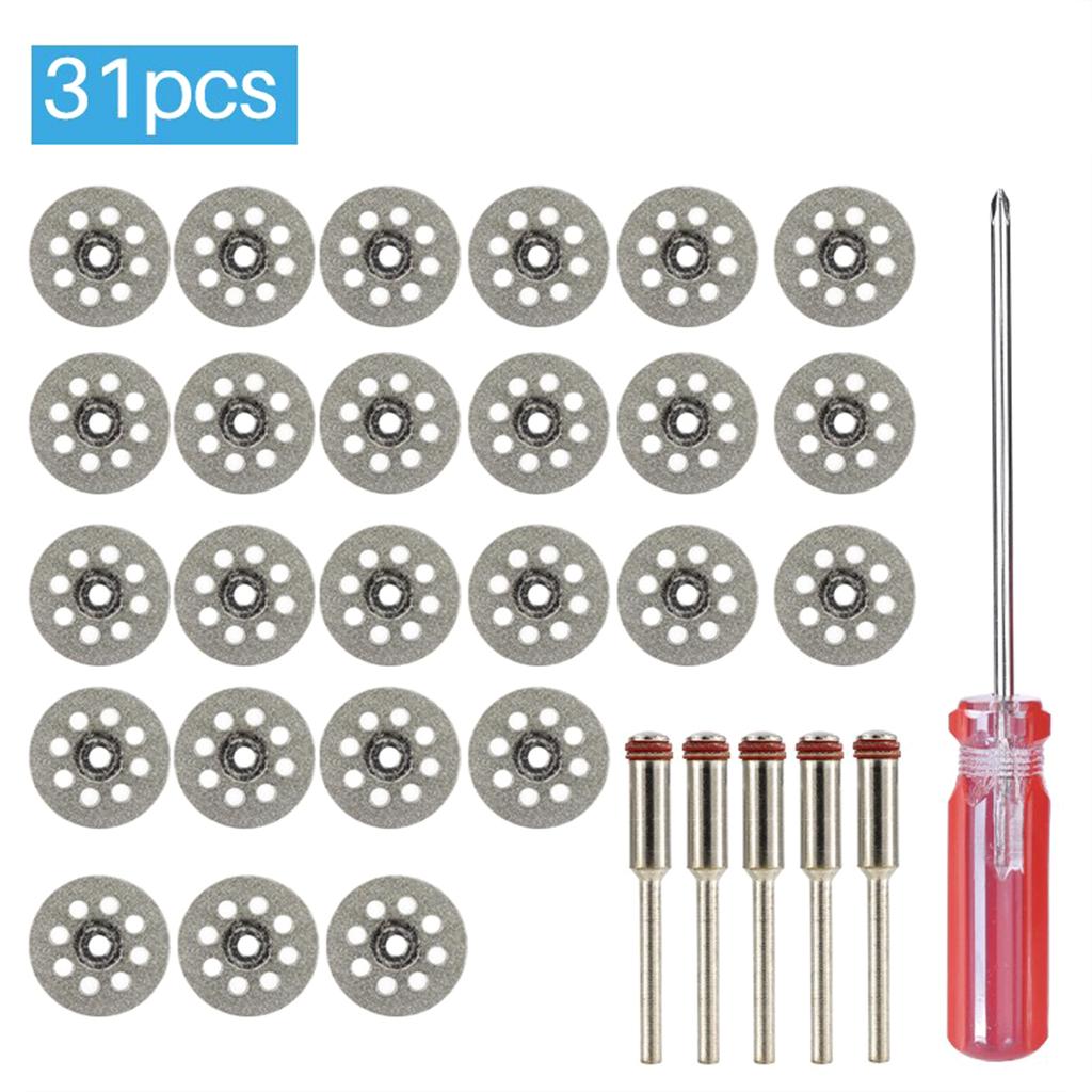 31 Piece Diamond Cutting Discs 22mm Diamond Blades Mini Wheel Circular Saw Blade Glass Cutting Discs with Mandrel