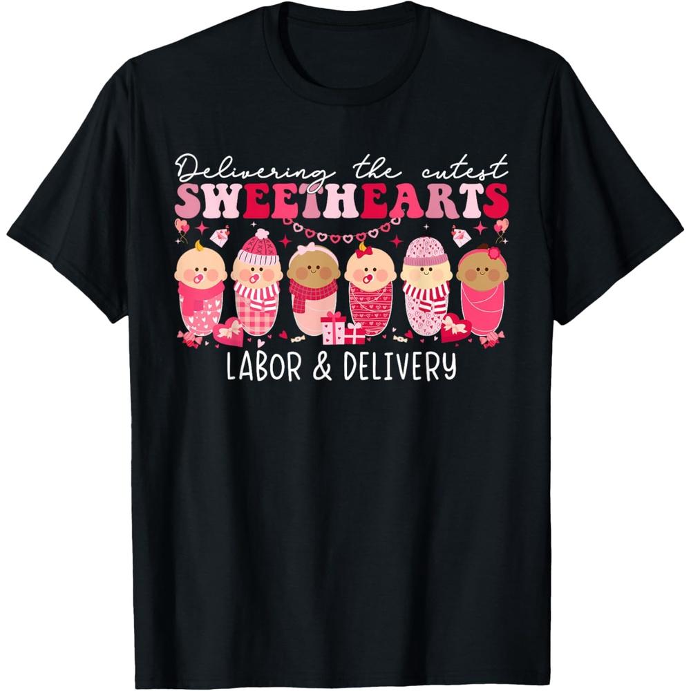 Delivering Cutest Sweet Heart Labor Delivery Nurse Valentine Cotton Men T Shirt XXL чёрный