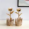 Decorative Wood Tealight Candle Holder Elegant Metal Flower Shape Potted Plant Candle Stand Candlesticks Home Decors