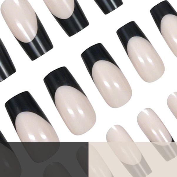 24 Pieces Of Manicure, Simple And Advanced Temperament, Black Edge French Nude Medium And Long Square Wearing Armor