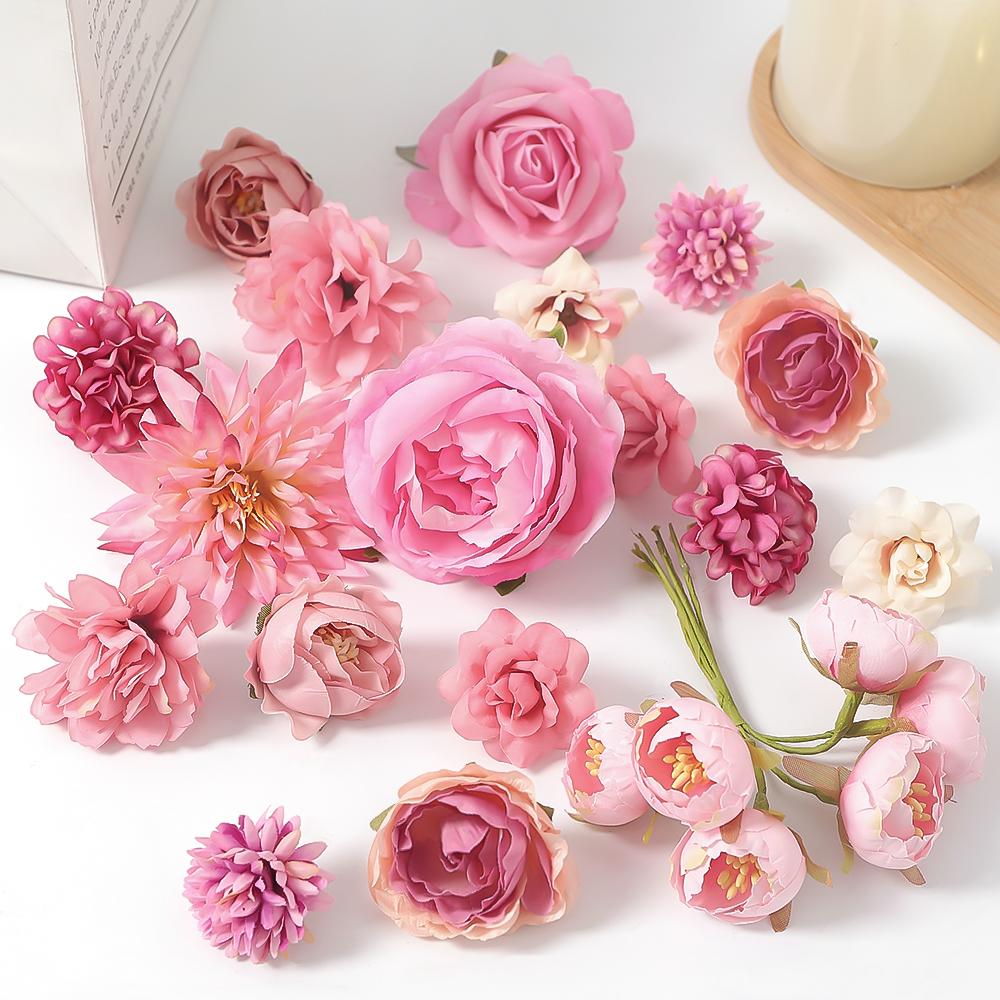 16/17/18/19Pcs Mix Artificial Rose Flower Heads Silk Home Room Table Decor Gift Garden Valentine's Day Decor Wedding Decoration