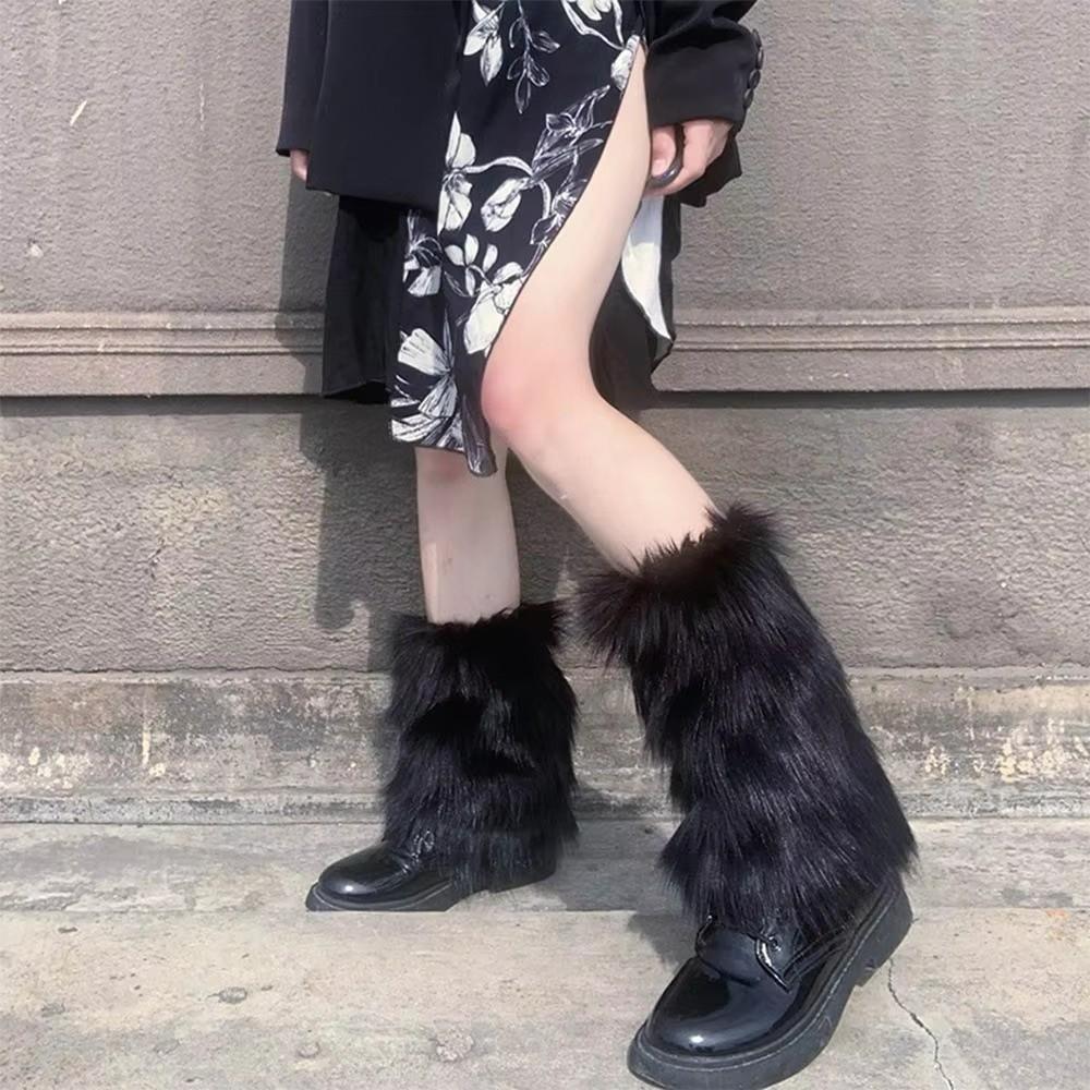 Faux Fur Lolita Boots Cover Japanese Style Long Tube Sock Fashion Warm Knee Sleeve Women