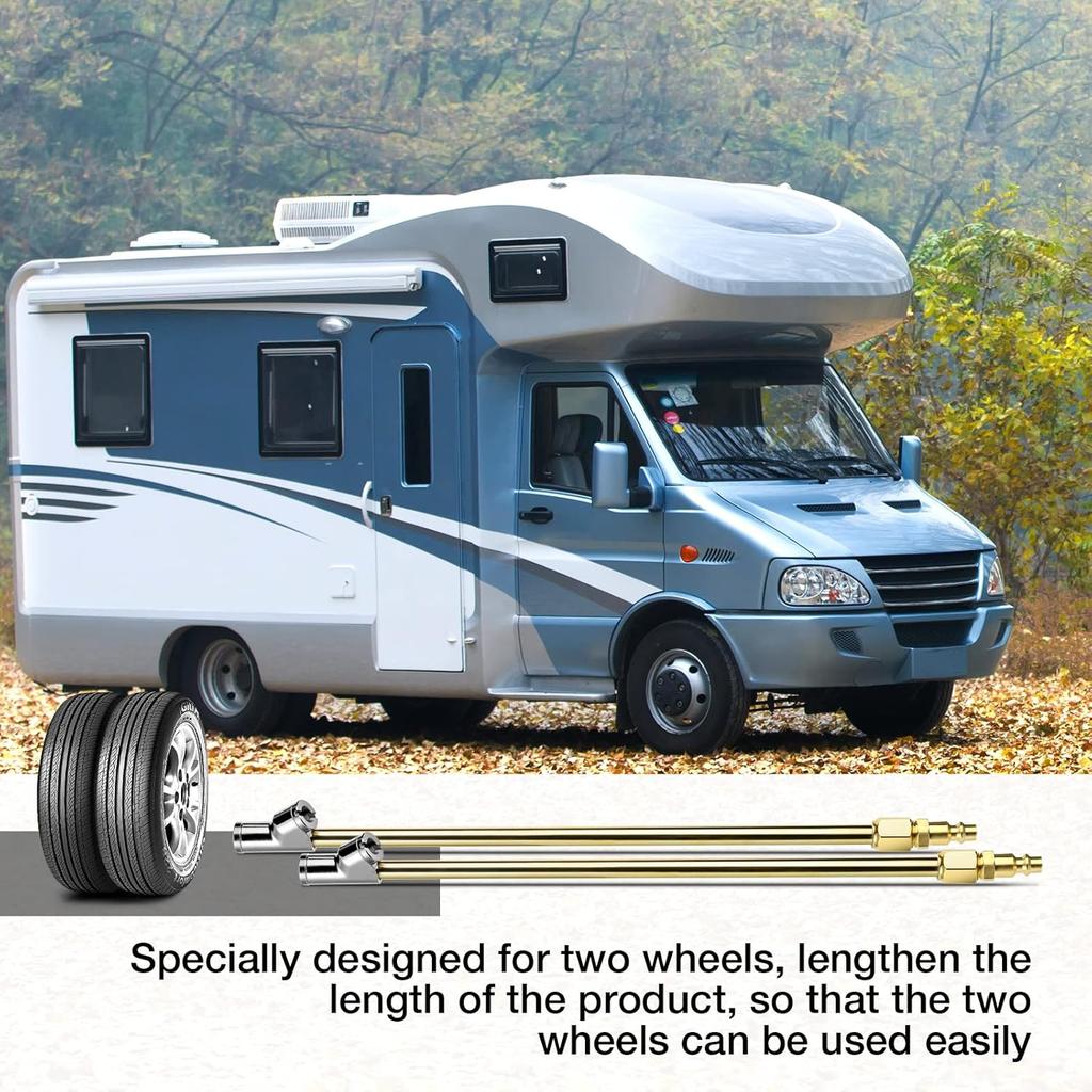 2-Way Connection 13.8" Extended Air Chuck Set, 1/4 in FNPT Straight Foot Dual Head Tire Inflate Chuck with Standard Brass Quick Plug, Tire Air