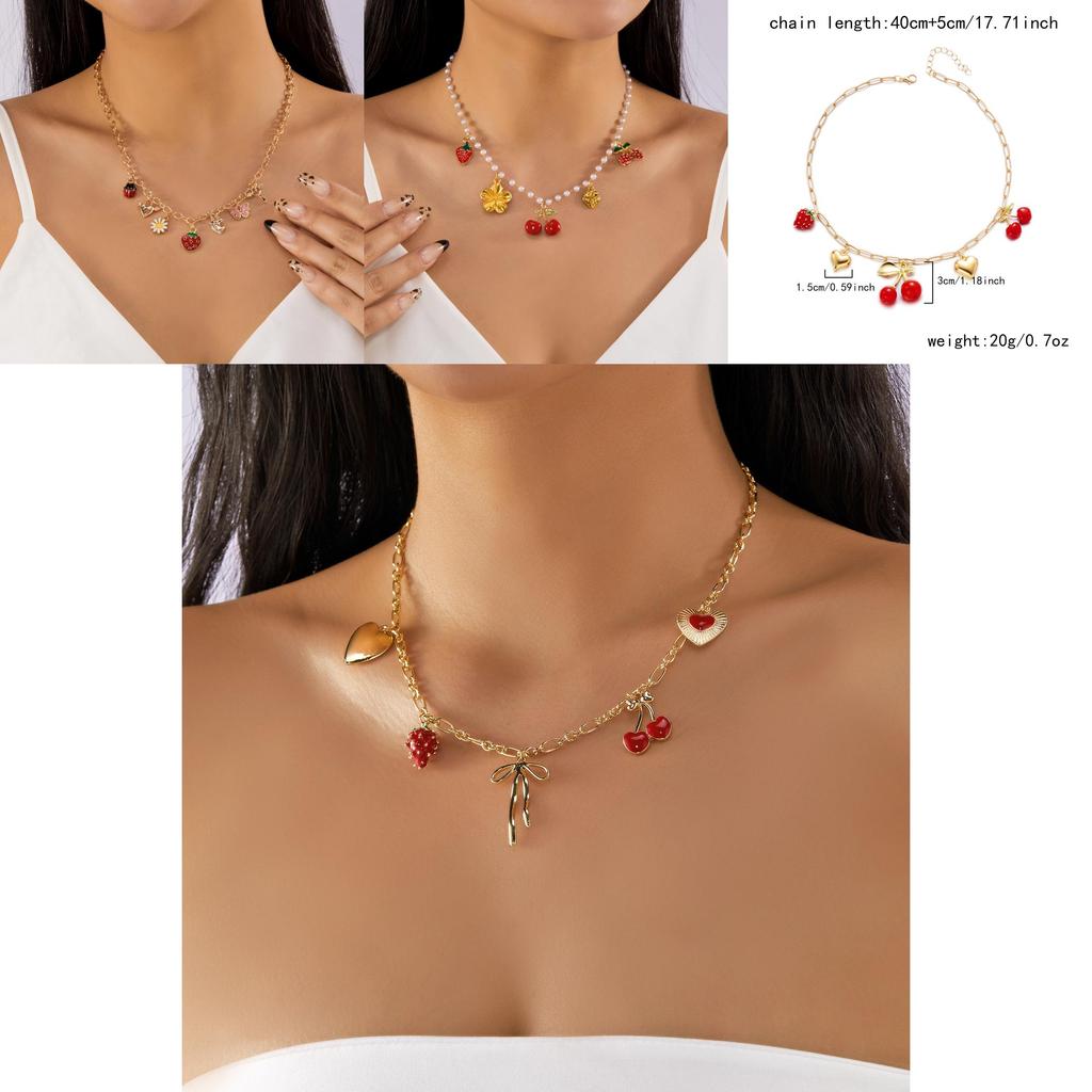 Strawberry Charm Alloy Hand Chain With Butterfly Bow For Girls Summer Fashion