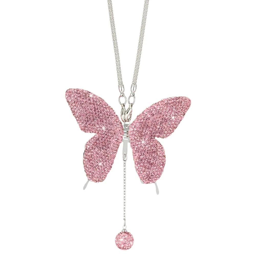Bling Butterfly Pendant Car Rearview Mirror Hangings Charms Bag Pendant Women Girl Gift Ornaments Auto Interior Decoration
