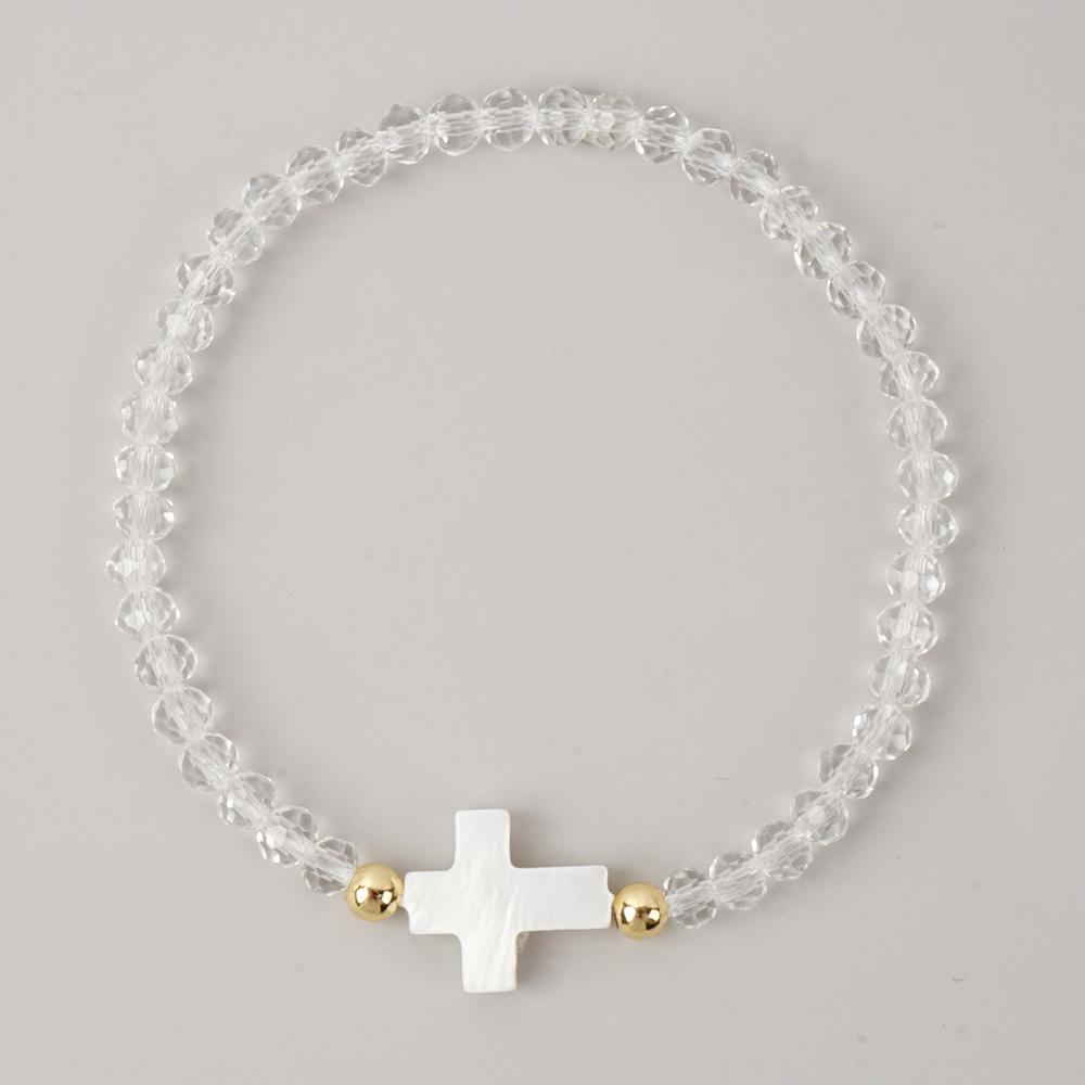 Bohemian Colorful Multi-faceted Crystal Bead Cross Shell Elastic Beaded Bracelets for Women Friend Vacation Stackable Jewelry