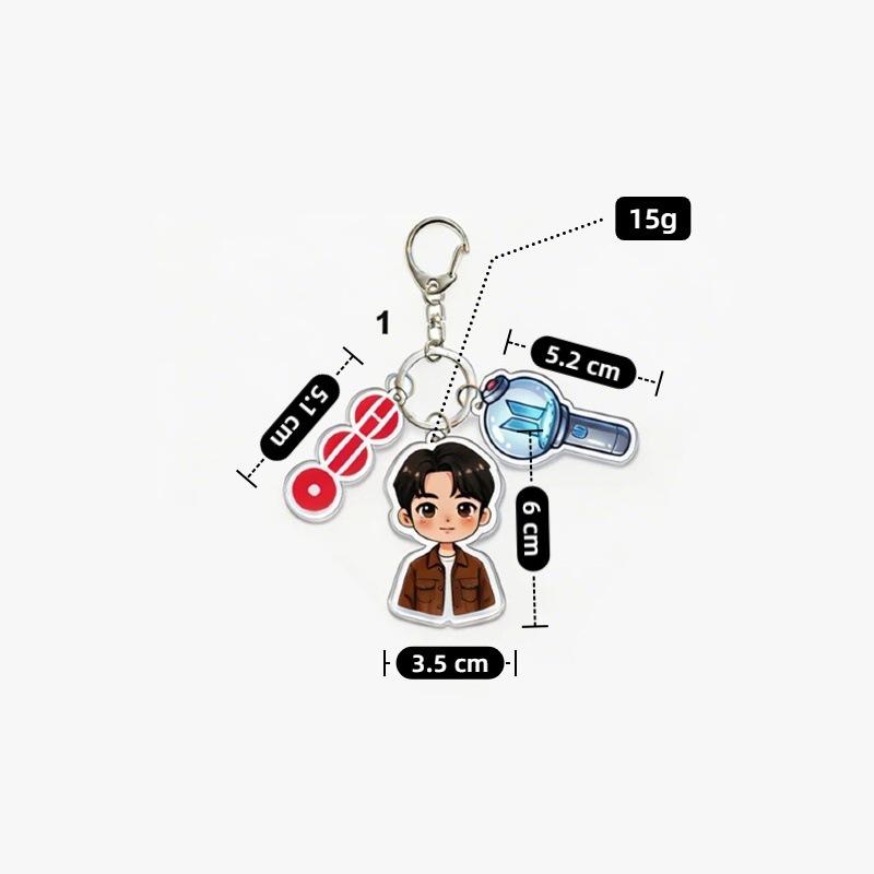 BTS Cartoon Character + Vinyl Record + Light Stick Keychain, Celebrity Merchandise Support Charm, Bag Charm