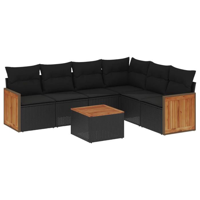 VidaXL Salon de Jardin avec Coussins 7 pcs, Canapés de Terrasse, Ensemble de Meubles de Patio, Mobilier d'Extérieur, Noir 3227686