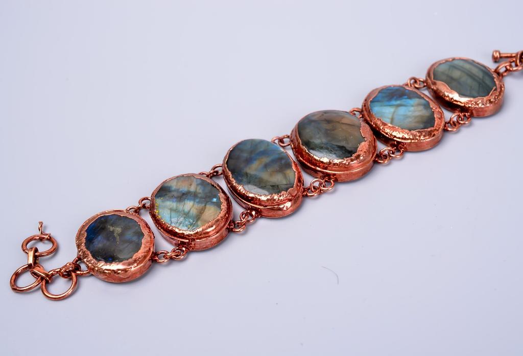 Labradorite Gemstone Copper Birthday Electroformed Statement Wife Gift Bracelet V-77