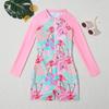 Korean Style Printed Long Sleeve Swimsuit for Baby and Toddler Girls - Cute and Conservative Zippered One-Piece