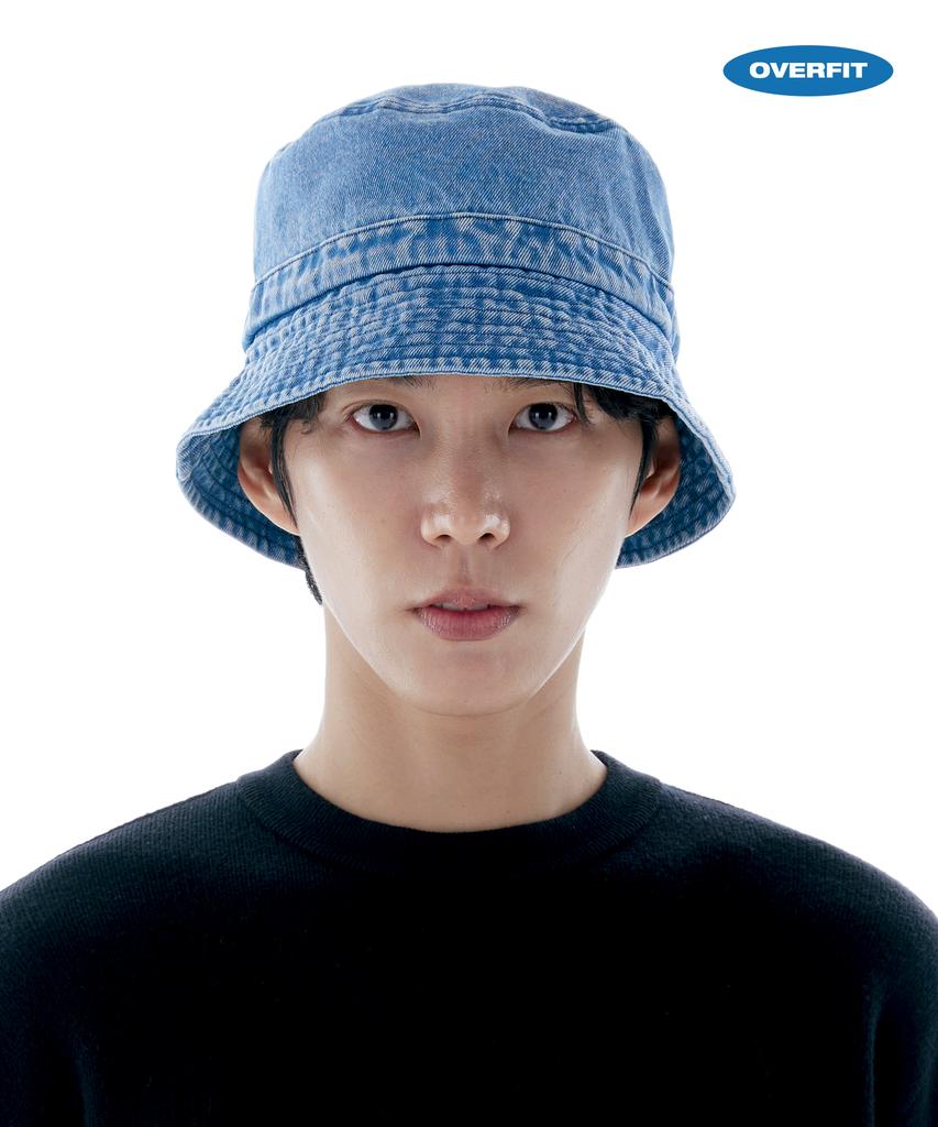 Luoeseupaeg Oversized Washed Denim Line Bucket Hat (Light Denim)