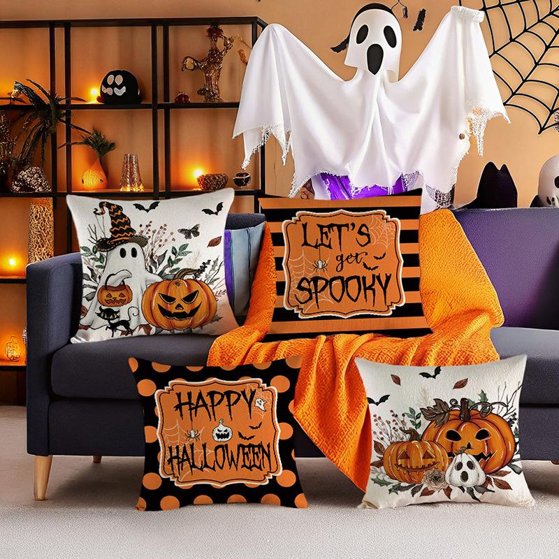 1pc Halloween Cushion Cover Pumpkin Ghost Pattern Pillowcase Suitable for Festival Living Room Bedroom Decoration Festival Gifts
