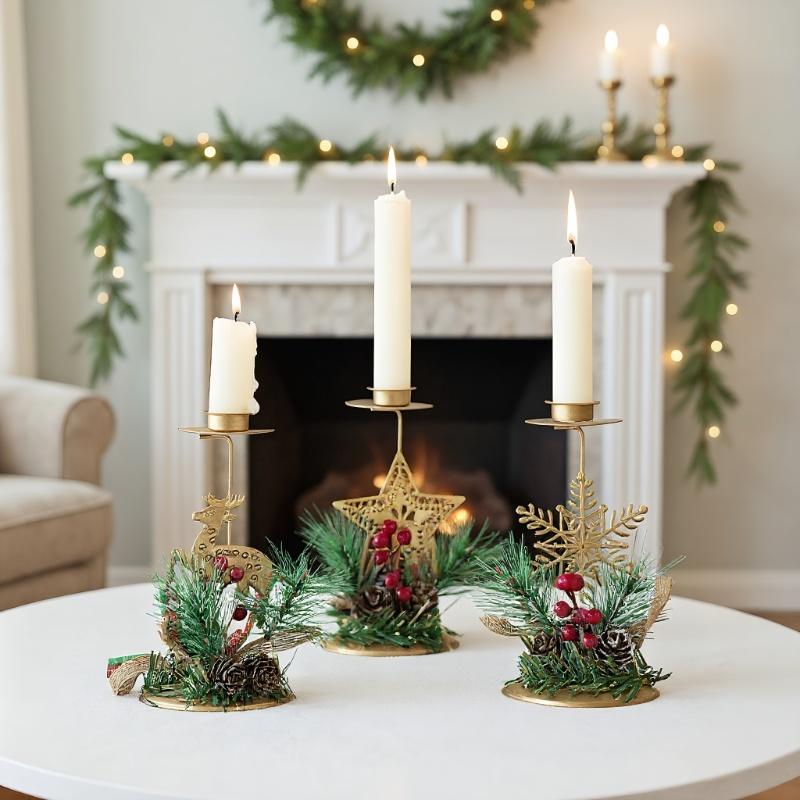3pcs Golden Cast Iron Christmas Candle Holder Set Suitable for Window Display & Tabletop - Perseverance