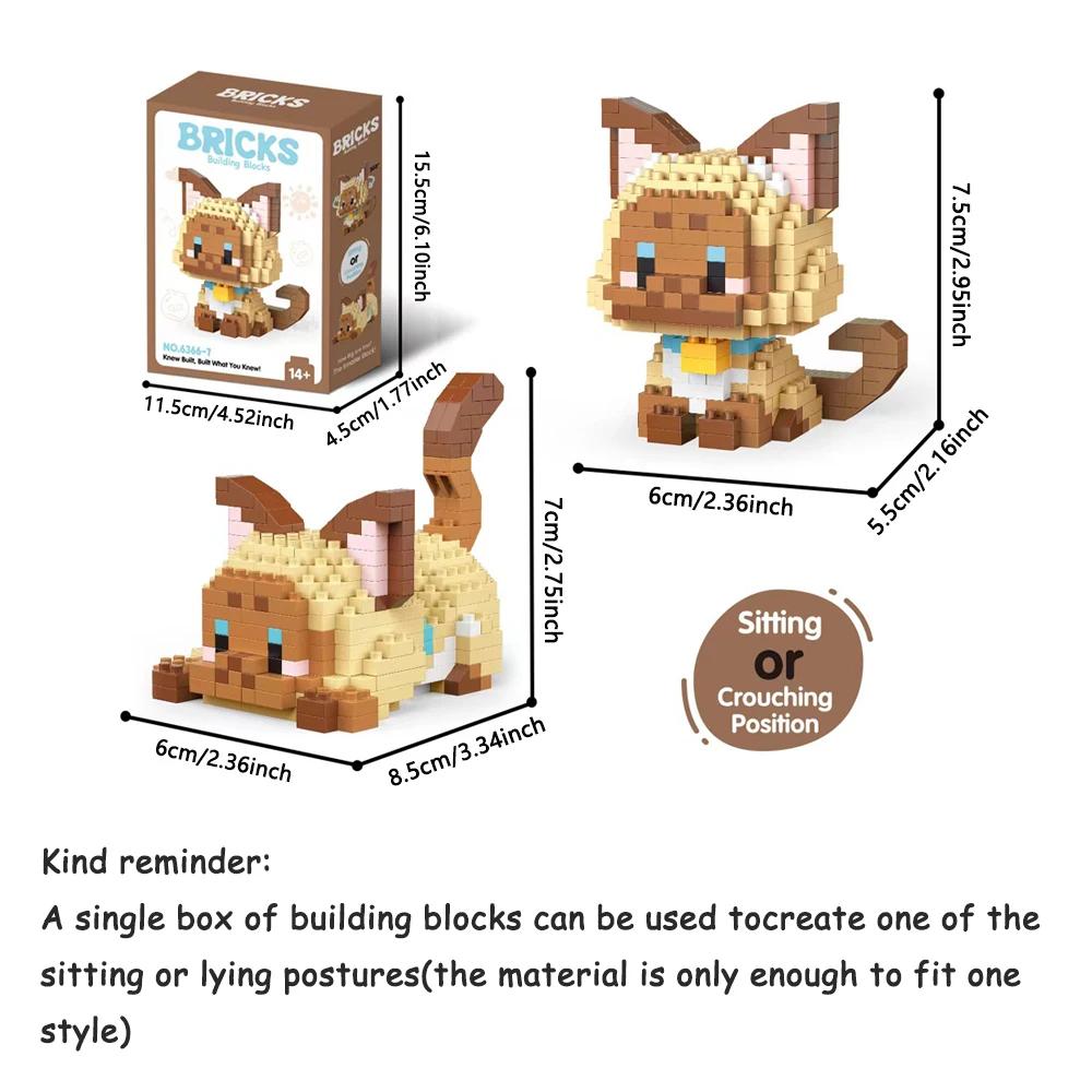 Micro Mini Super Niedlich Micro Katze Baustein Tiny Pet Serie Puppenfigur Das Perfekte Miniaturgeschenk für Katzenliebhaber und Mädchen