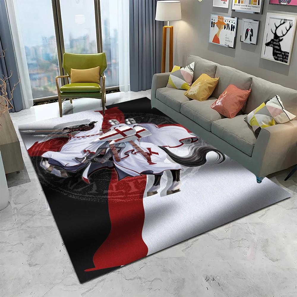 Rycerz Templariusz Krzyżowiec Gry Dywanik do Domu Salonu Sypialni Sofy Wycieraczka Dekoracja, Dywanik Obszarowy Antypoślizgowa Mata Podłogowa