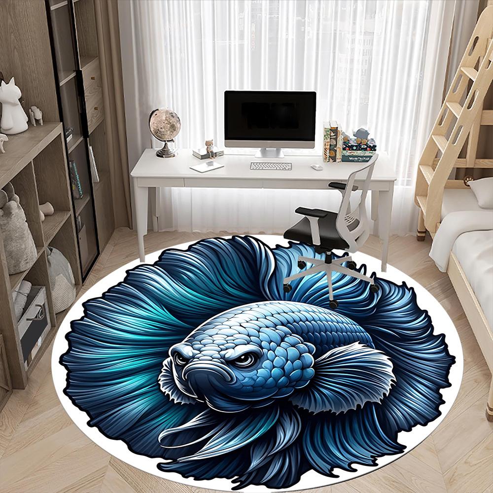 1pc Betta Fish Print Carpet for Office Non Slip, Round Carpet, Soft & Comfortable, Carpet for Office, Lightweight Round Floor Mat