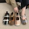 Fashion IPPEUM Mary Janes Shoes Women Winter Ballet Flats Buckle Plush Ballerinas Zapatos Mujer