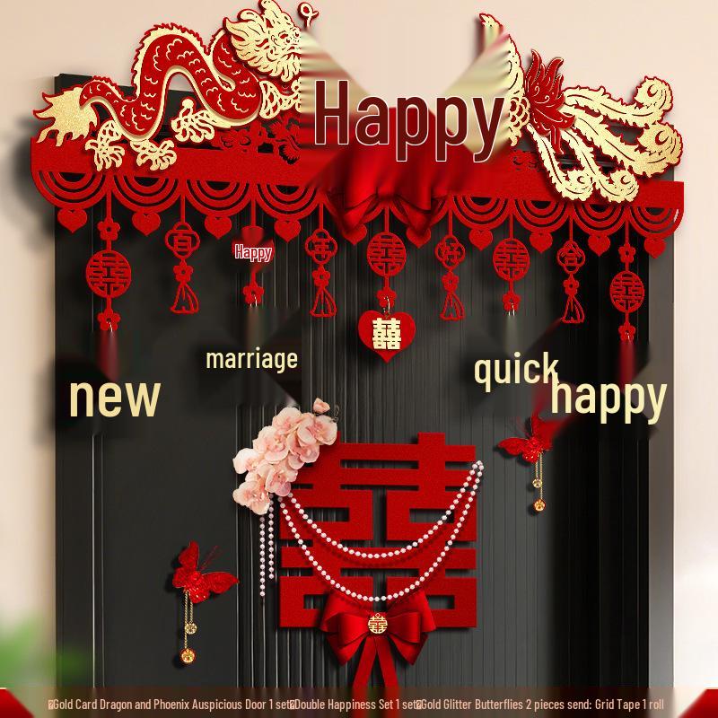 Wedding Room Decoration - Bride & Groom Bedroom Double Happiness Door Sticker Set