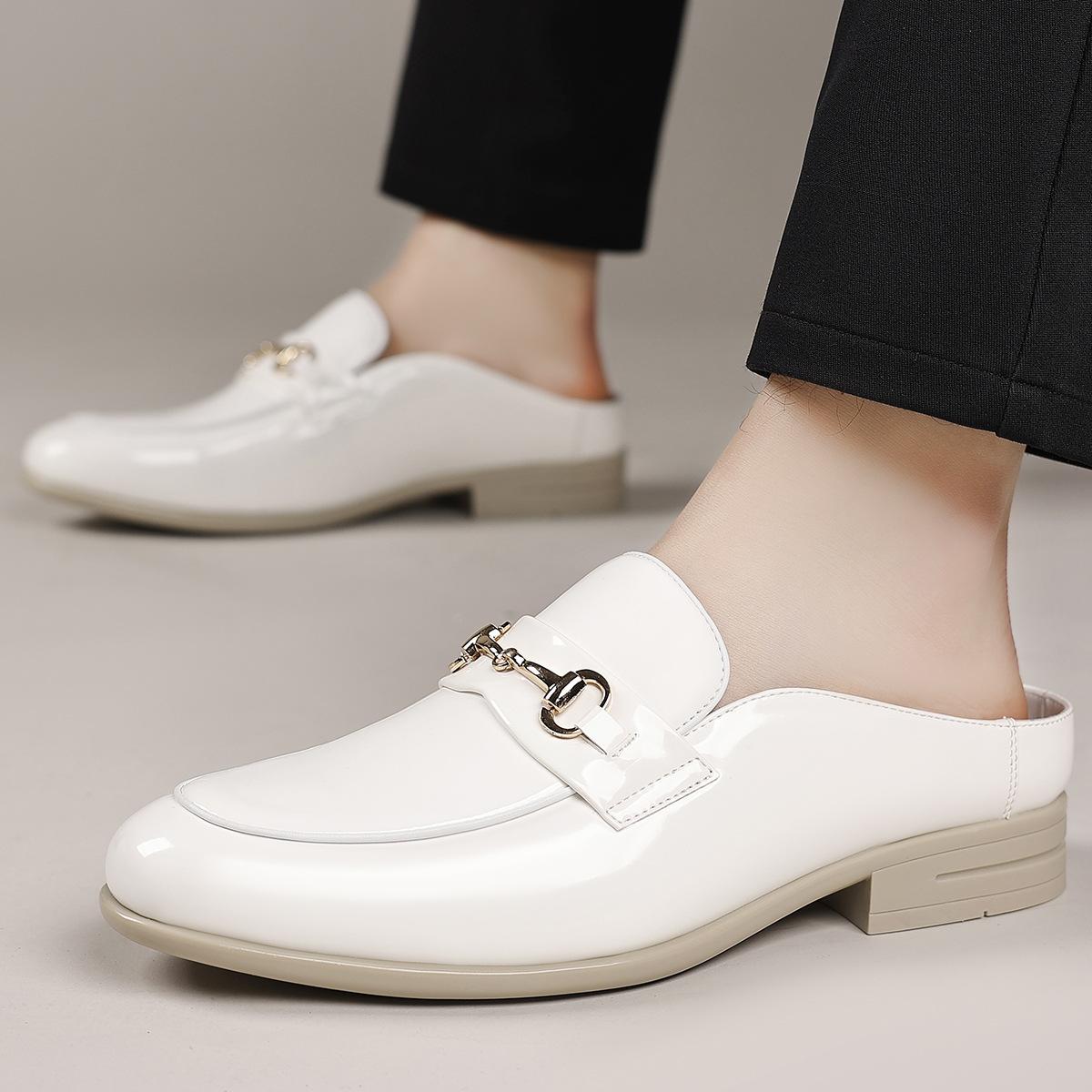 

Large size daily casual leather shoes 2025 summer new creative versatile loafers half-drag men s Doudou shoes 48 білий