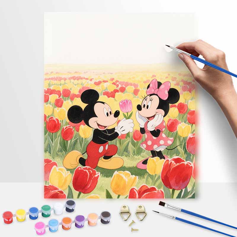 Disney Mickey and Minnie Mouse Flower Field Paint by Numbers Painting Art Kit Home Decor Gift