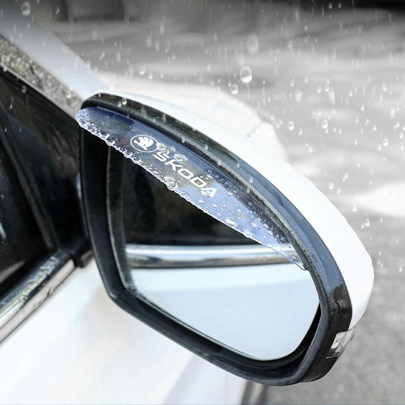 2Pcs Car Rearview Mirror Rain Eyebrow Visor Covers For Skoda Octavia Superb Rapid Kodiaq Karoq Fabia Kamiq Enyaq VRS Yeti Scala