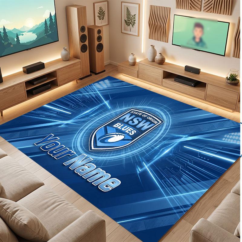 NSW Blues Personalized Crystal Velvet Carpet, Customized Name Text Soft Anti‑Slip Rug for Living Room Bedroom