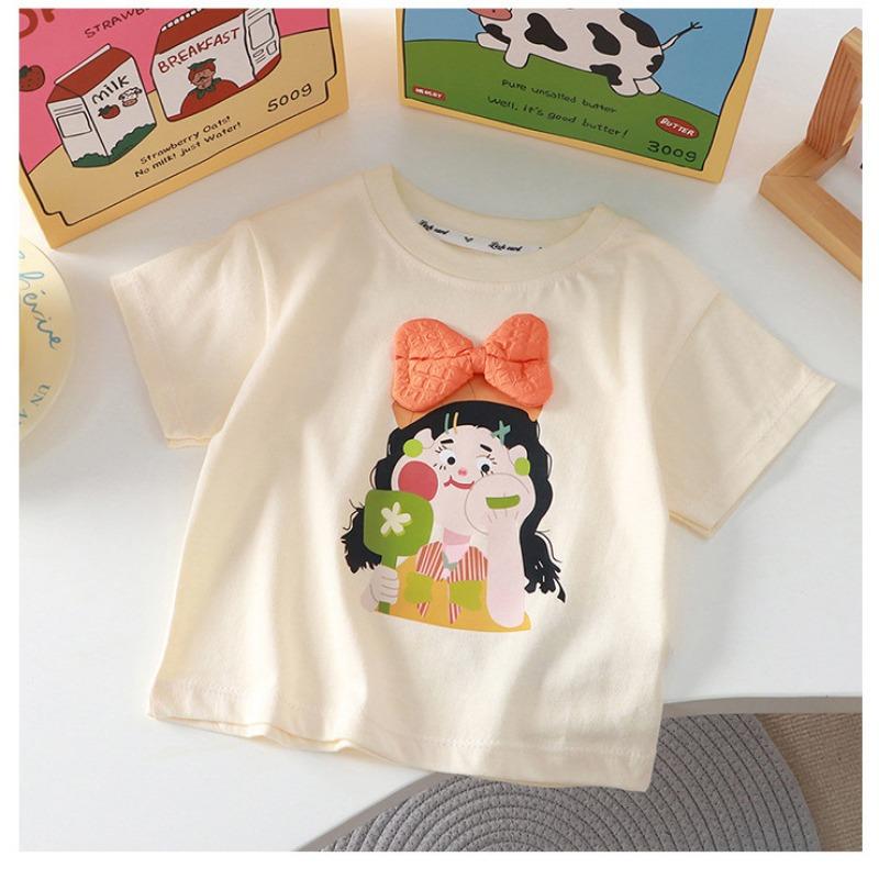 Children's Short-sleeved Pure Cotton Boys and Girls Summer Single-piece Medium and Large Children's Parent-child Wear