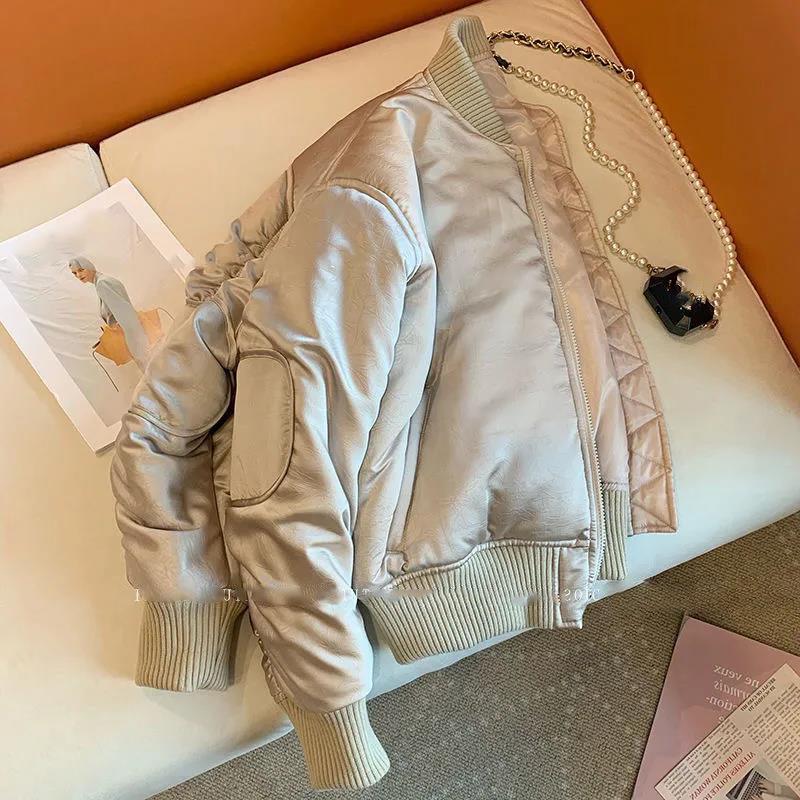 Winter 2024 Women's Retro Quilted Champagne Baseball Jacket