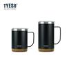 Tyeso Wood Grain Base Desktop Coffee Mug Office Large Capacity Covered Drinking Cup - Stylish and Functional for Work and Home