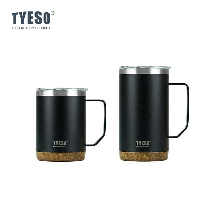 Tyeso Wood Grain Base Desktop Coffee Mug Office Large Capacity Covered Drinking Cup - Stylish and Functional for Work and Home
