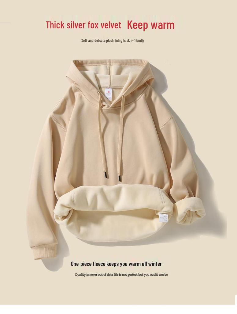 Black Solid Color Hooded Sweatshirt for Women - Korean Style, Loose Fit, Casual, Versatile, Plus Velvet Jacket for Autumn/Winter.