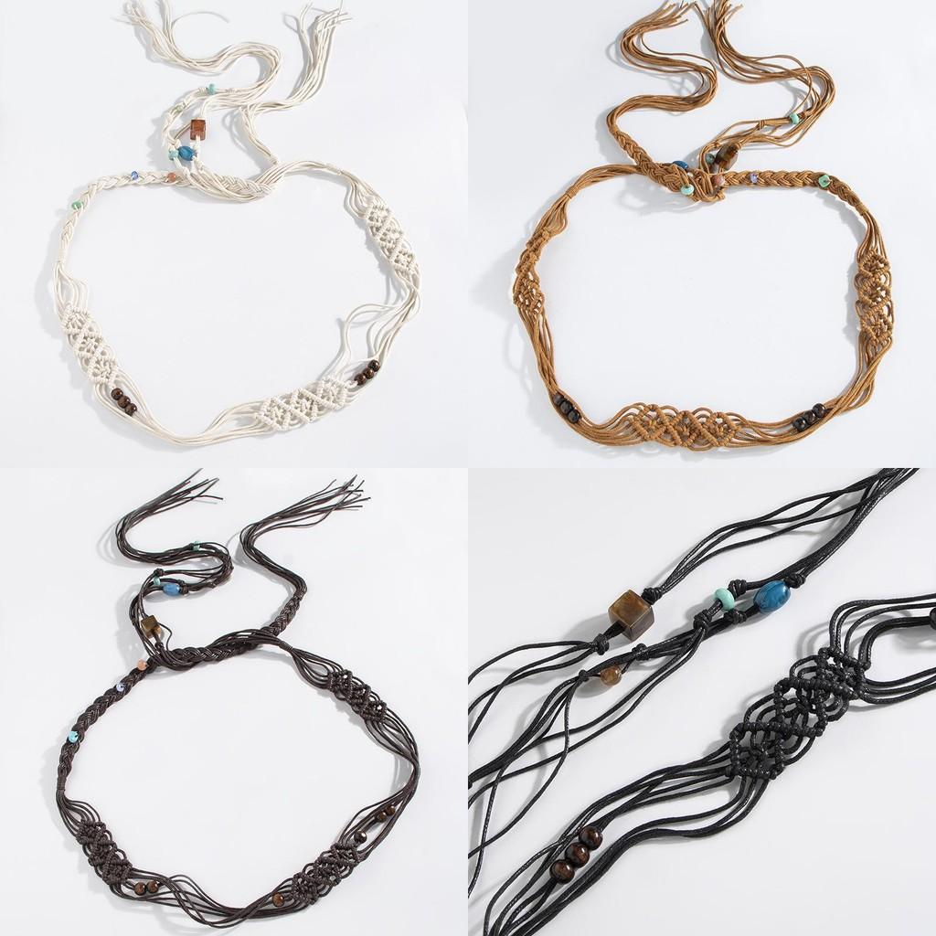 Bohemian Resin Beaded Waist Belt With Handwoven Tie Closure For Ethnic Festival Outfits