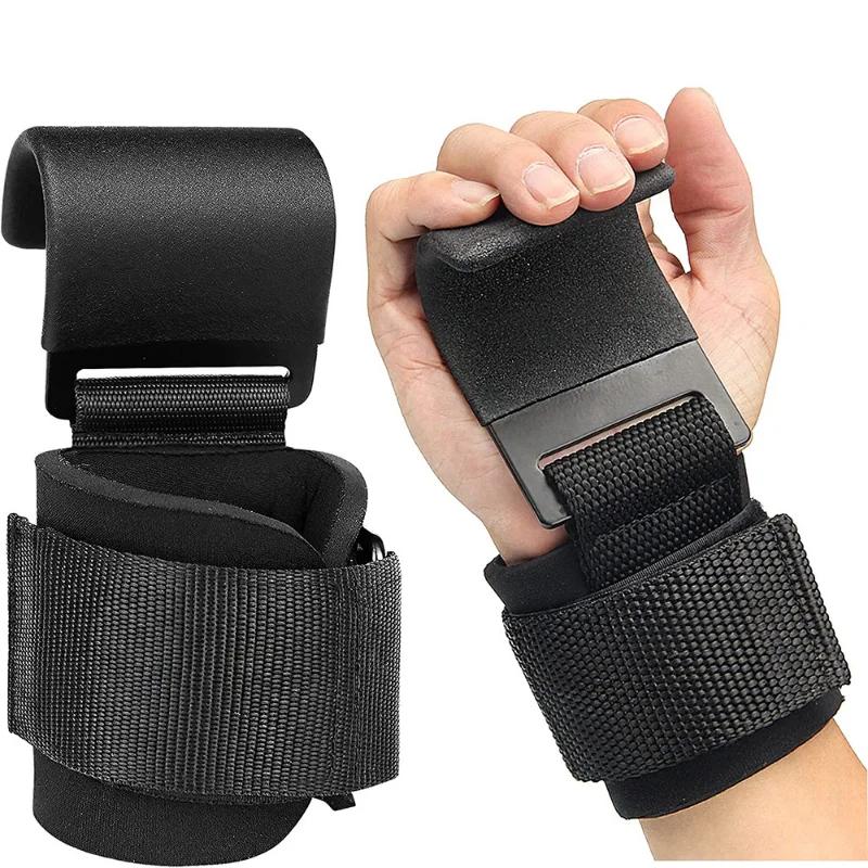 2Pcs Adjustable Steel Hook Grips Straps Weight Lifting Strength Training Gym Fitness Wrist Support Lift Strap Pull-up Hook