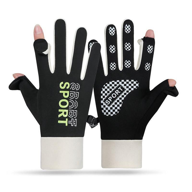 Couple thermal gloves windproof and water-proof elastic autumn and winter velvet women's open fingers for outdoor riding