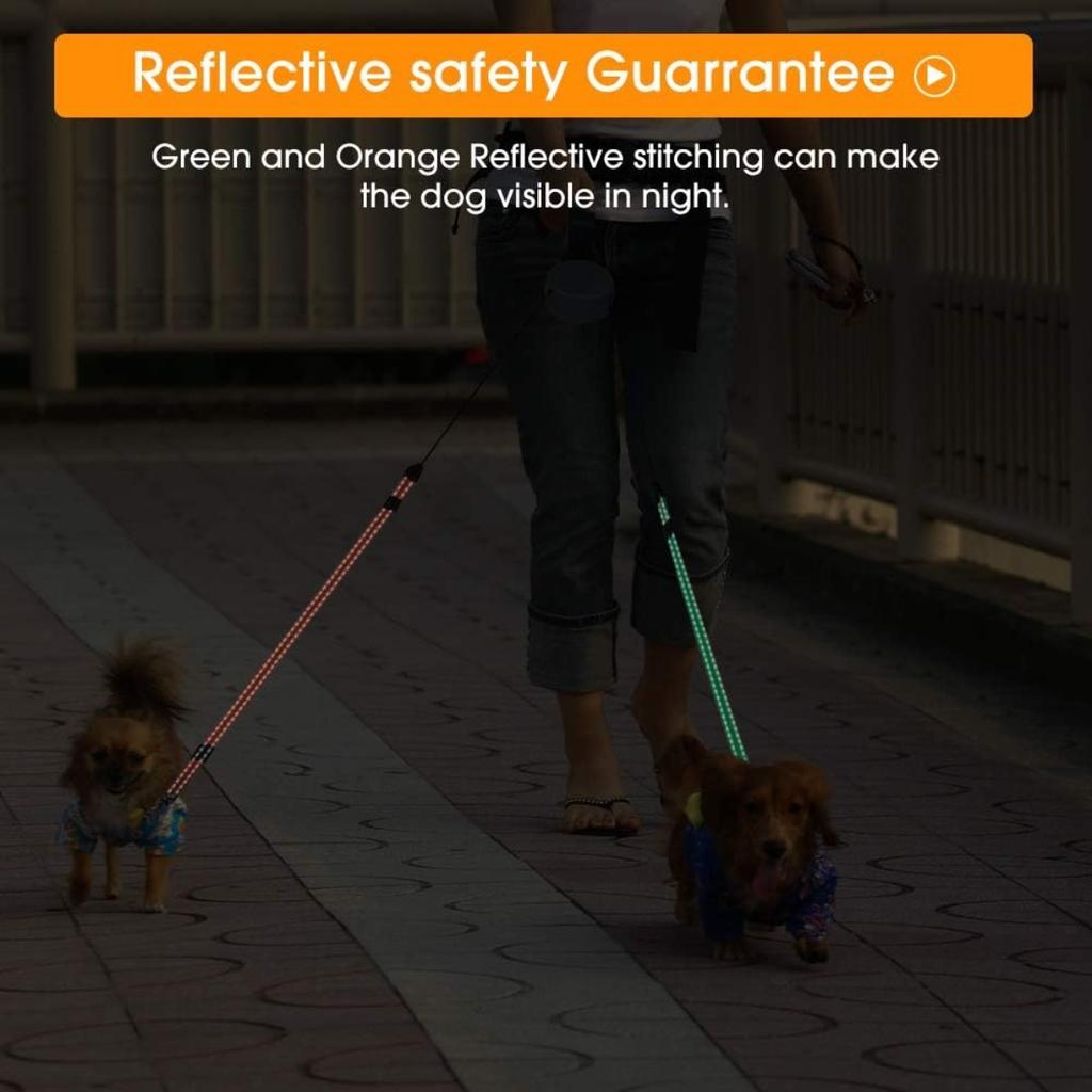 Edizione Potenziata Guinzaglio Retrattile per Due Cani Sbroglia Automaticamente Riflettente Impermeabile Supporta Cani Fino a 22,5 Kg Guinzaglio da Corsa