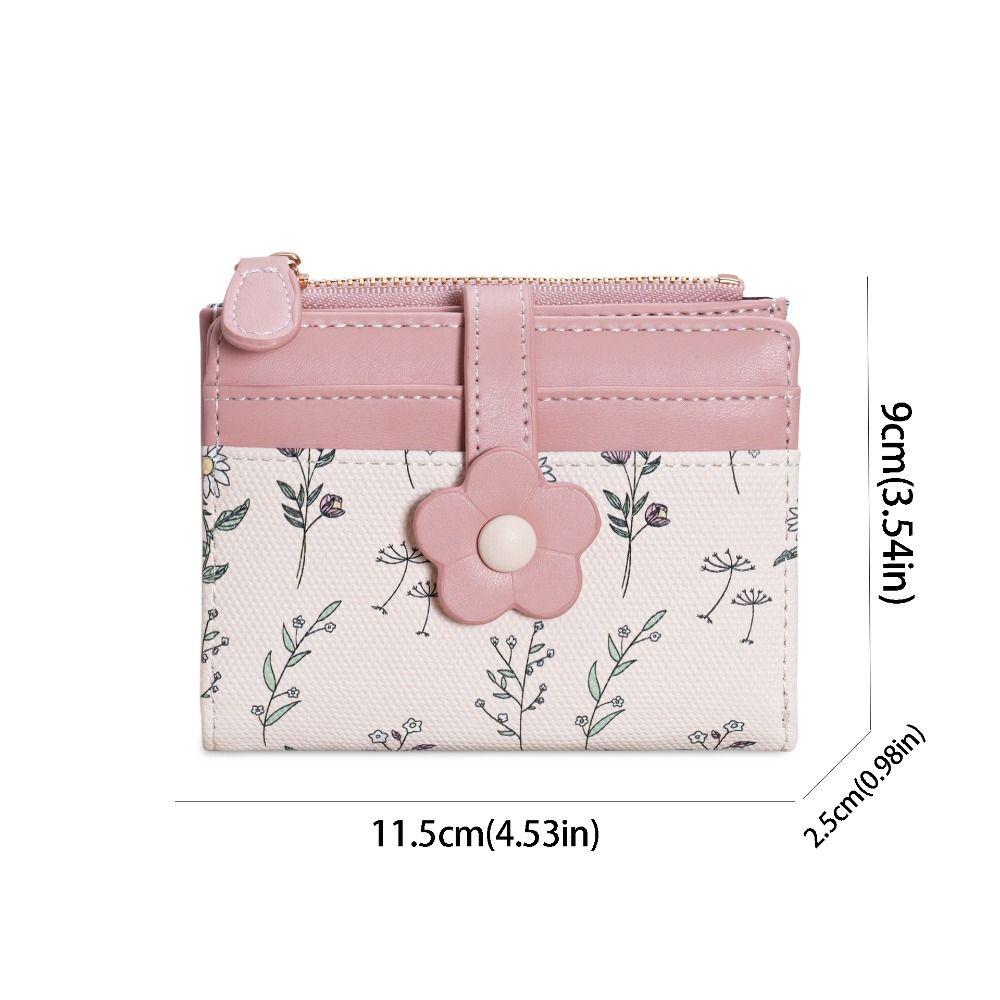 Korean Style PU Leather Card Holder Floral Folding Card Bag Retro Flower Short Wallet  Women